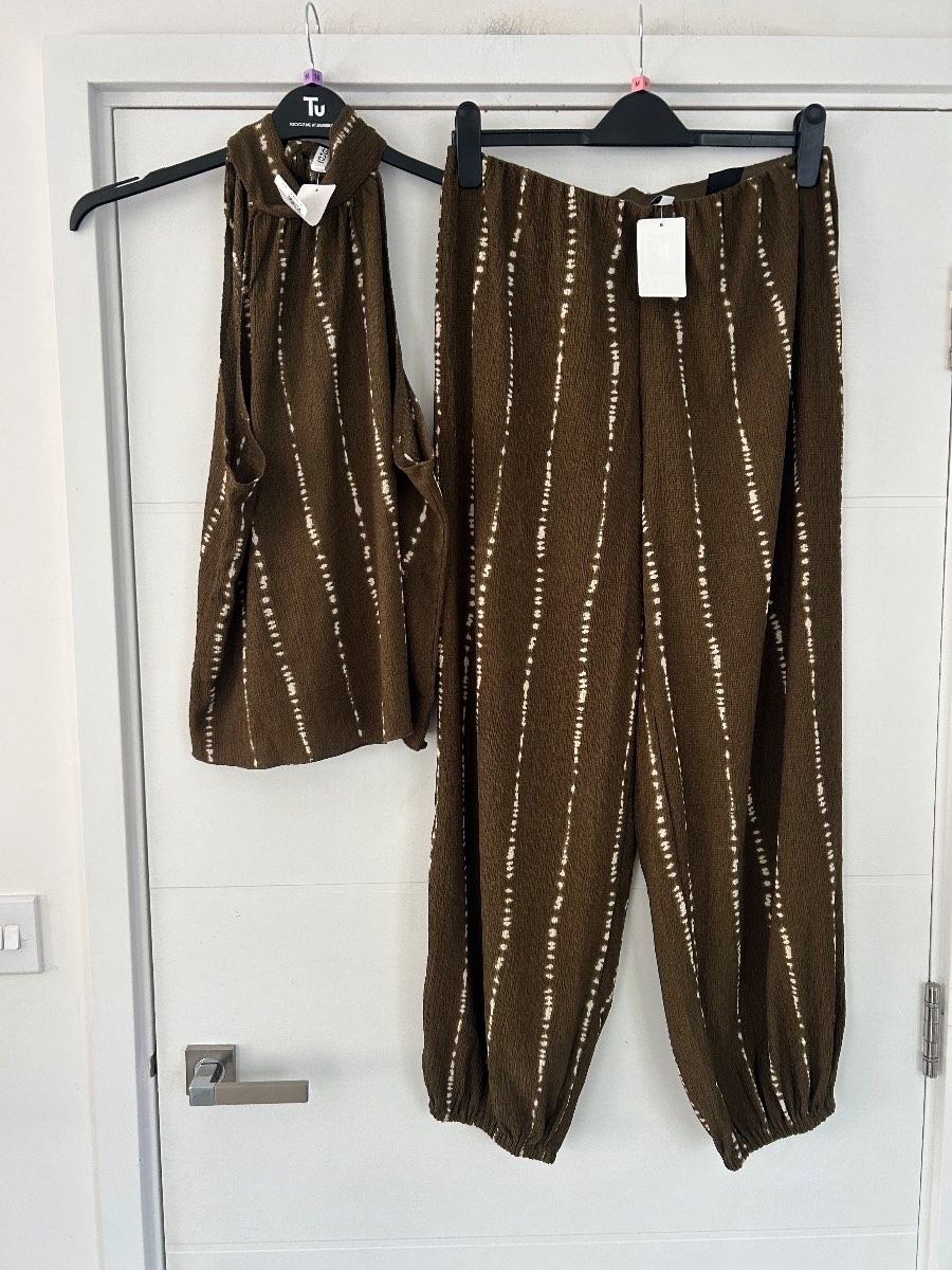 H&M women’s two piece co ord matching set trousers top medium summer beach holiday
