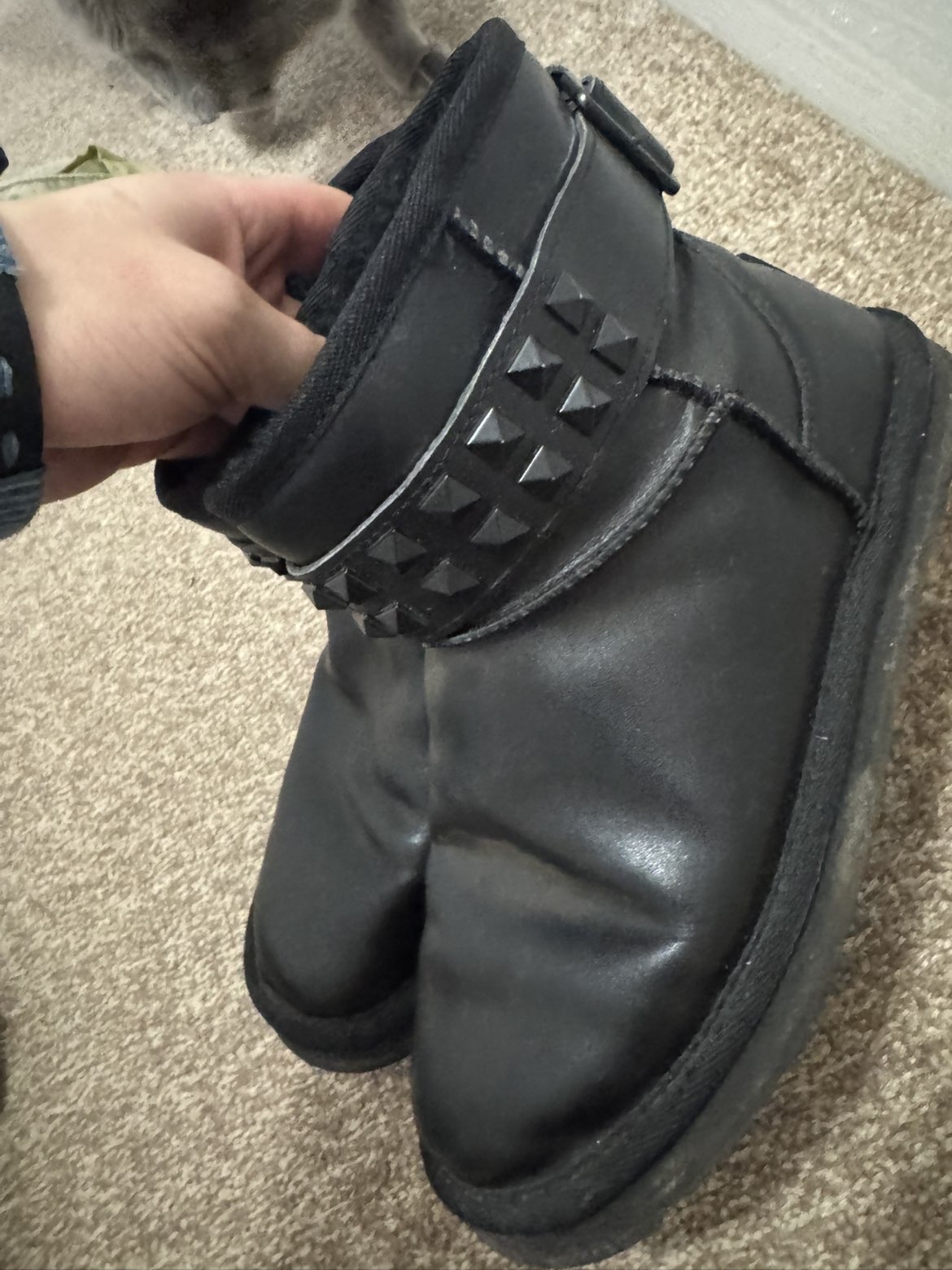 Rjs ugg inspired style studded, black, leather boots. Y2K, emo, grunge, gothic. Women's Uk size 5.