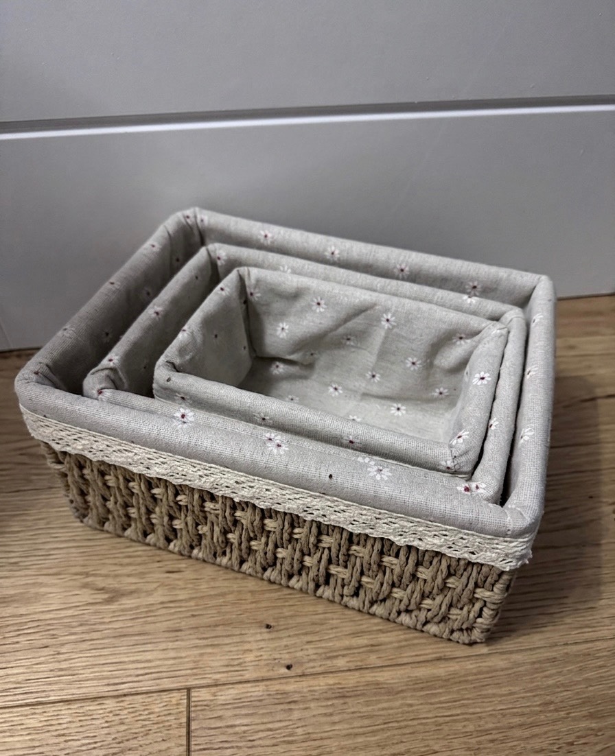 Set of 3 Rattan Storage Basket Wicker Bathroom Basket Woven Home Gift Christmas
