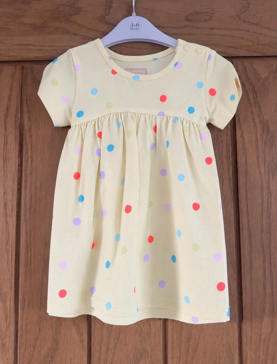 3-6 months yellow multicolour polka dot dress - short sleeve cotton