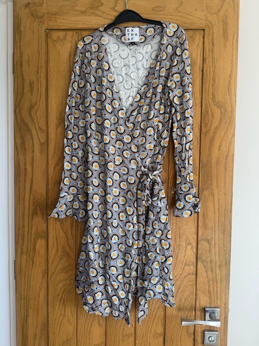 Extra AF Grey and yellow wrap dress with a tie detail