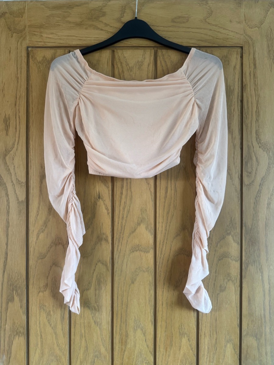 Pink off the shoulder top with mesh sleeves Size XS