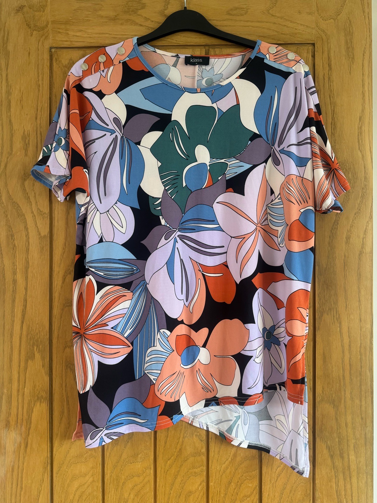Klass bold floral top - multicolour short sleeve button detail blouse