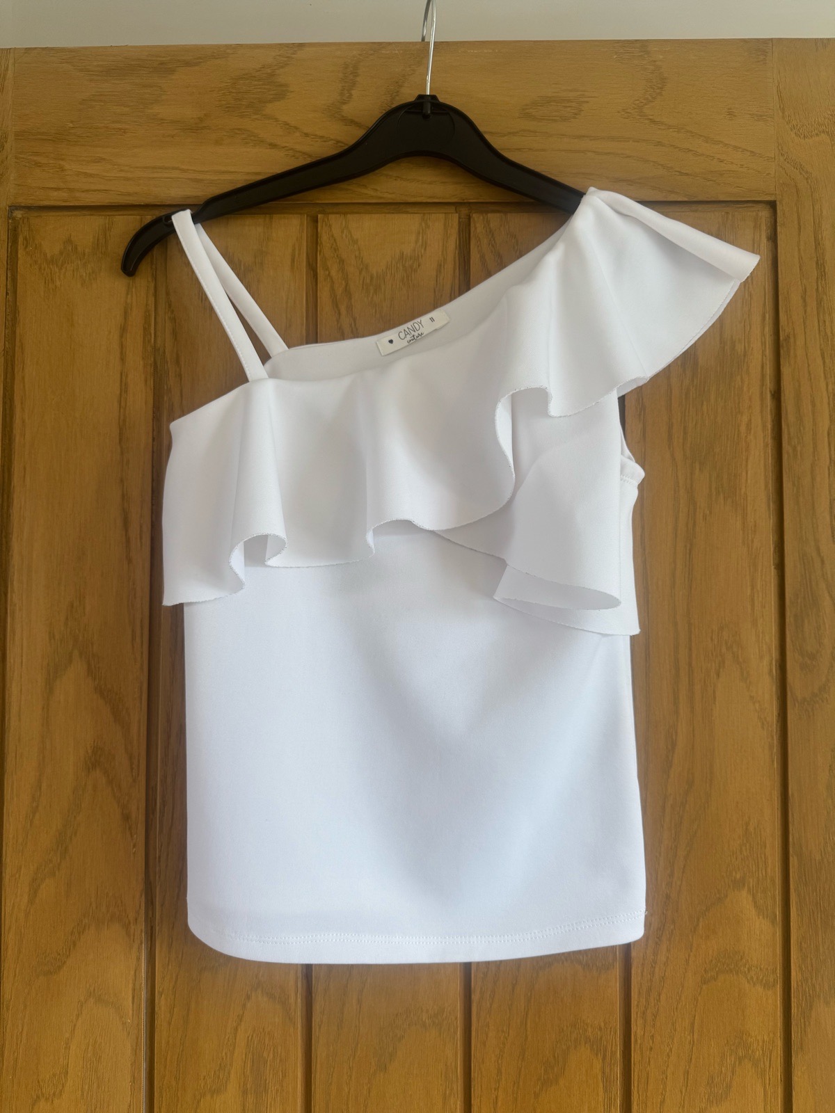 White one shoulder ruffle top - asymmetric strap frill detail going out blouse