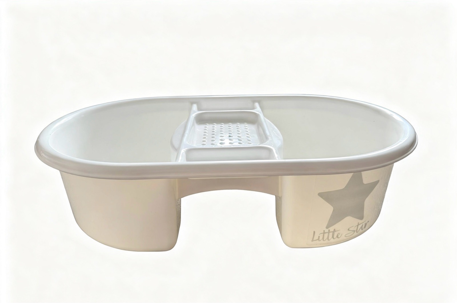 Little Star Top & Tail Bowl - White/Grey Star - Baby Washing Bowl With Soap Tray