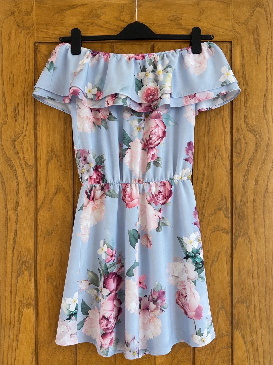 Lipsy blue floral off the shoulder playsuit - elasticated waist occasion