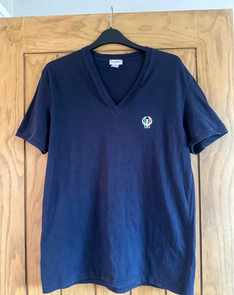 Unisex navy dolce gabbana v neck short sleeved sleep top