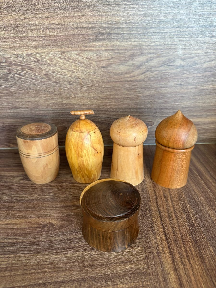 5pc handmade wooden storage pots