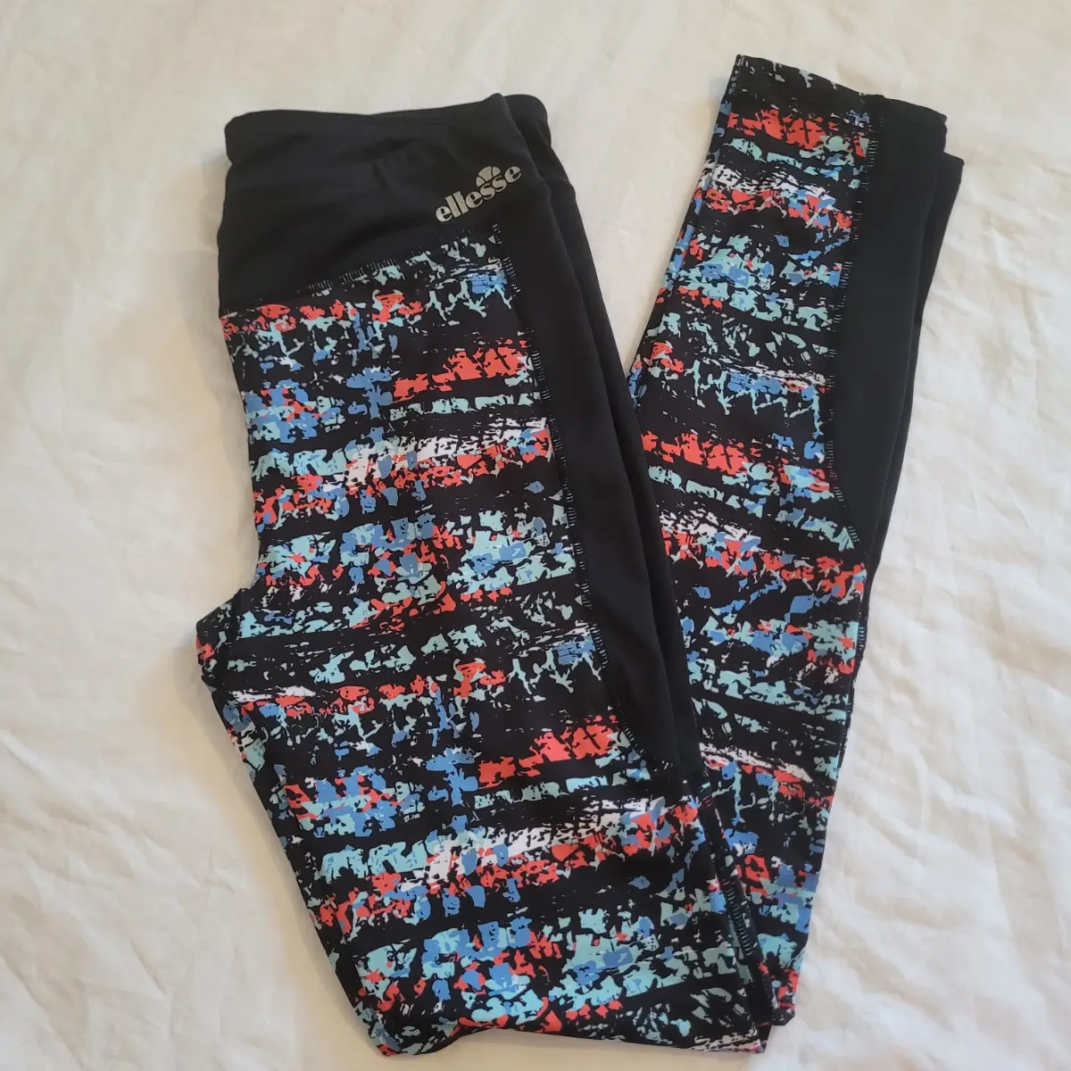 Ellesse Italia black orange geometric pattern full length gym leggings Size 10