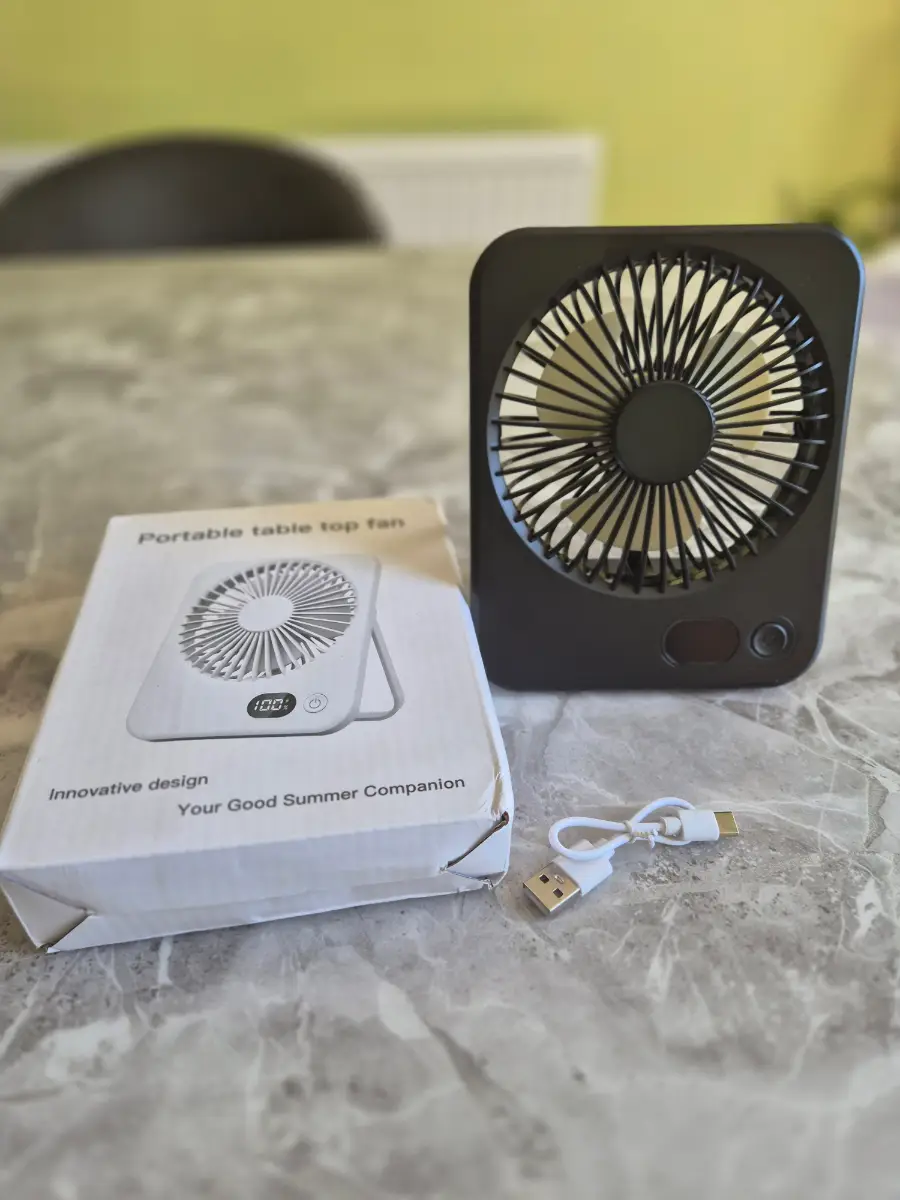 Black Rechargeable Portable Table top Fan