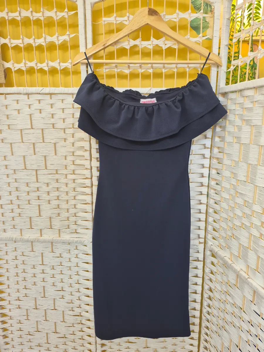 Navy Off-The-Shoulder Bardot Midi Dress - Size 8