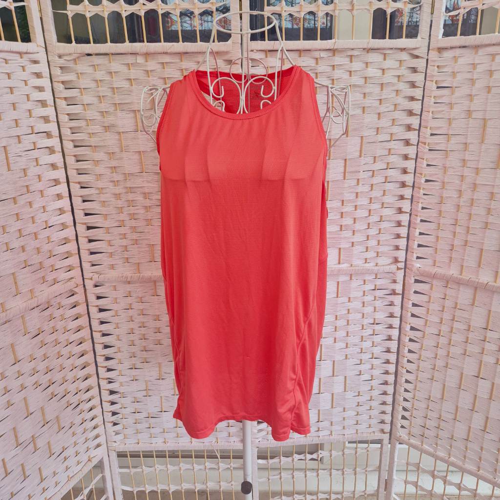 WORK OUT Bright Coral Pink/Orange Racerback Mesh Gym Vest Tank Top - Size L (UK 14/16)