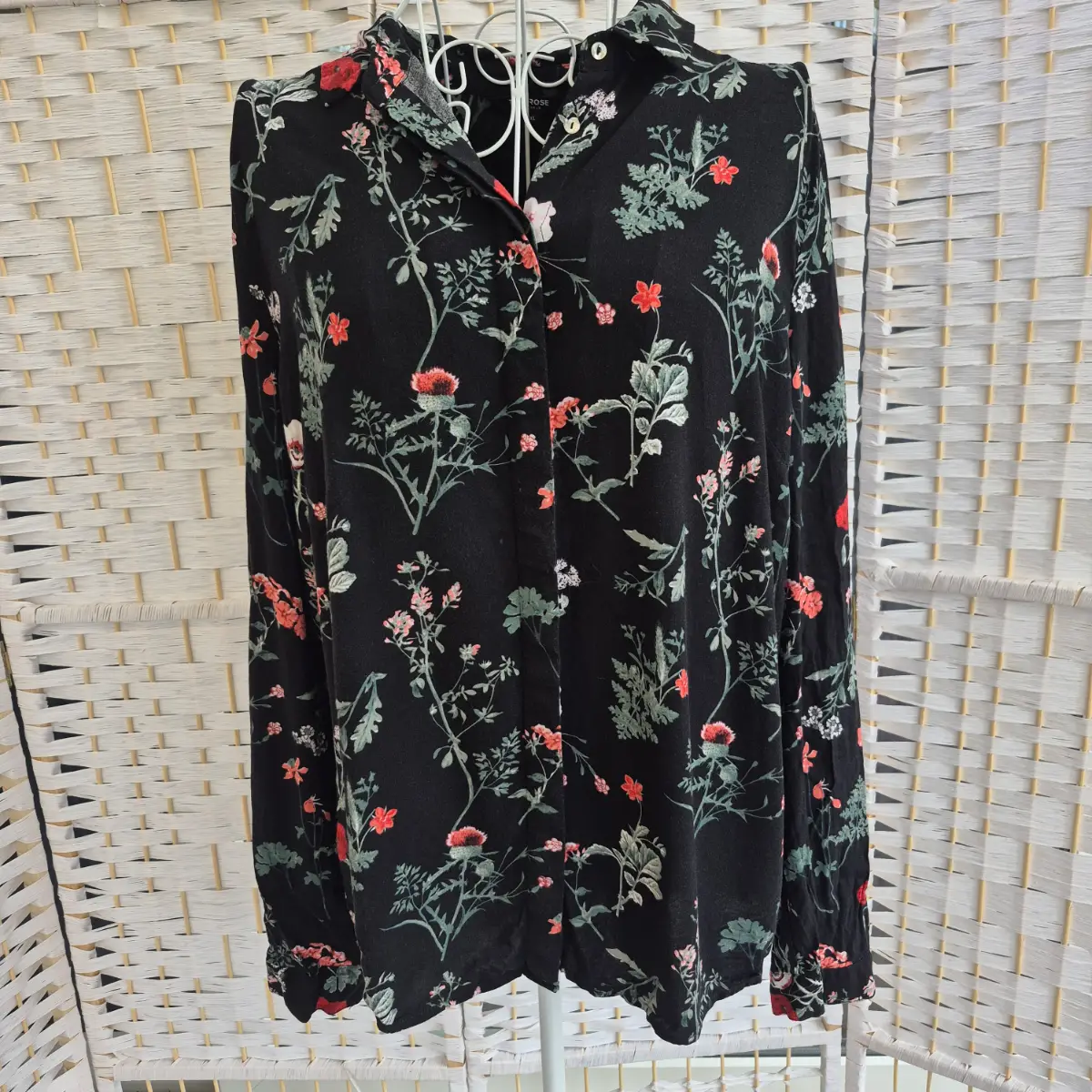 Tom & Rose Black Floral Viscose Button-Up Blouse - Size XXL