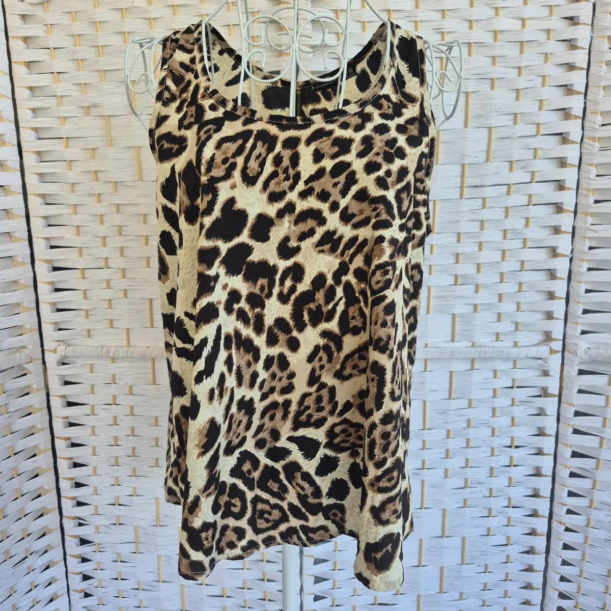 Leopard Print Sleeveless Top with Back Zip - Size 12