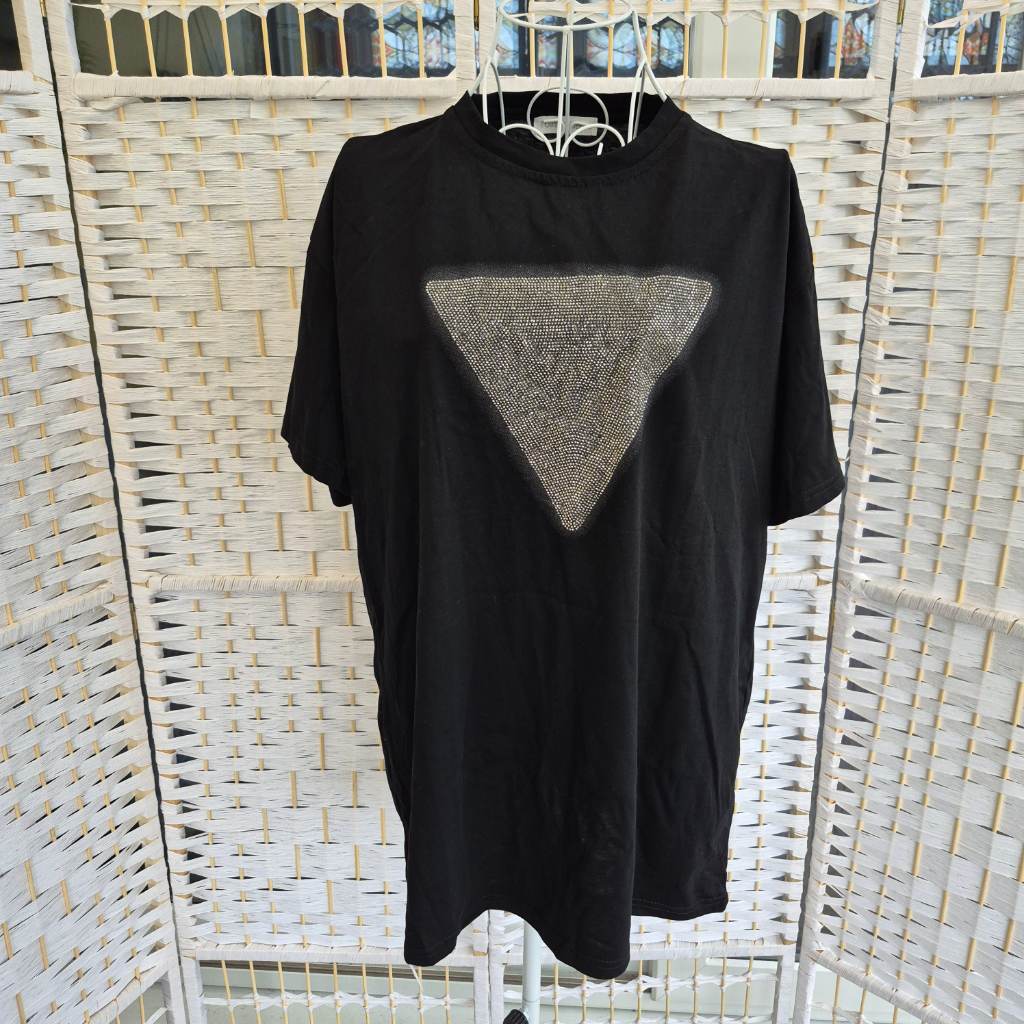 Black Diamante Triangle Sparkly T-Shirt Size 16