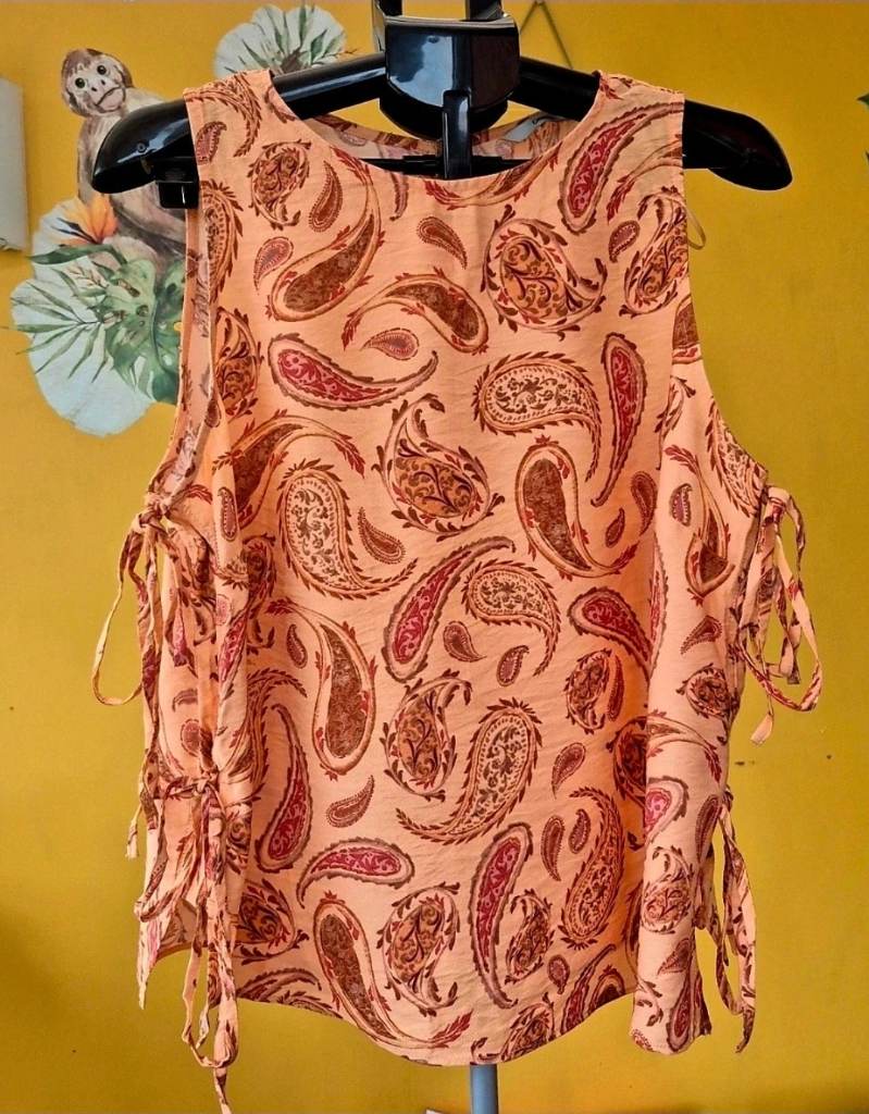 Paisley Print Sleeveless Vest Top  Size 18 Side Tie Details