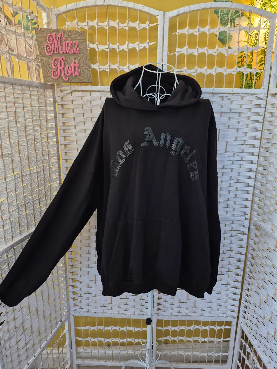 Black Oversized 'Los Angeles' Gothic Hoodie - Size UK 22