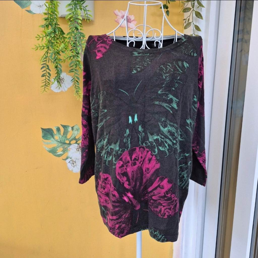 Butterfly Print Fine Knit Jumper Size 16