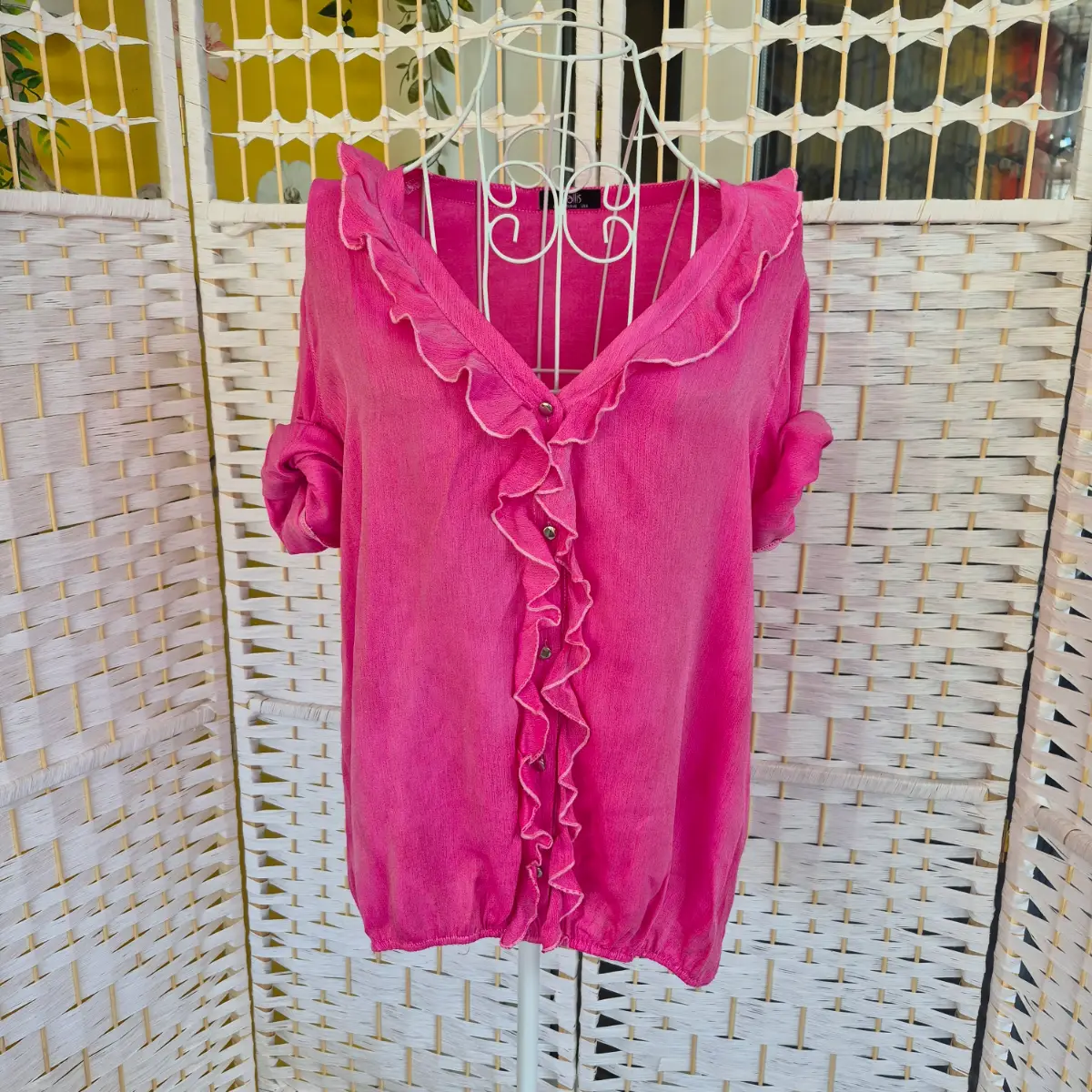 Wallis Hot Pink Ruffle Button-Down Blouse - Size UK 12