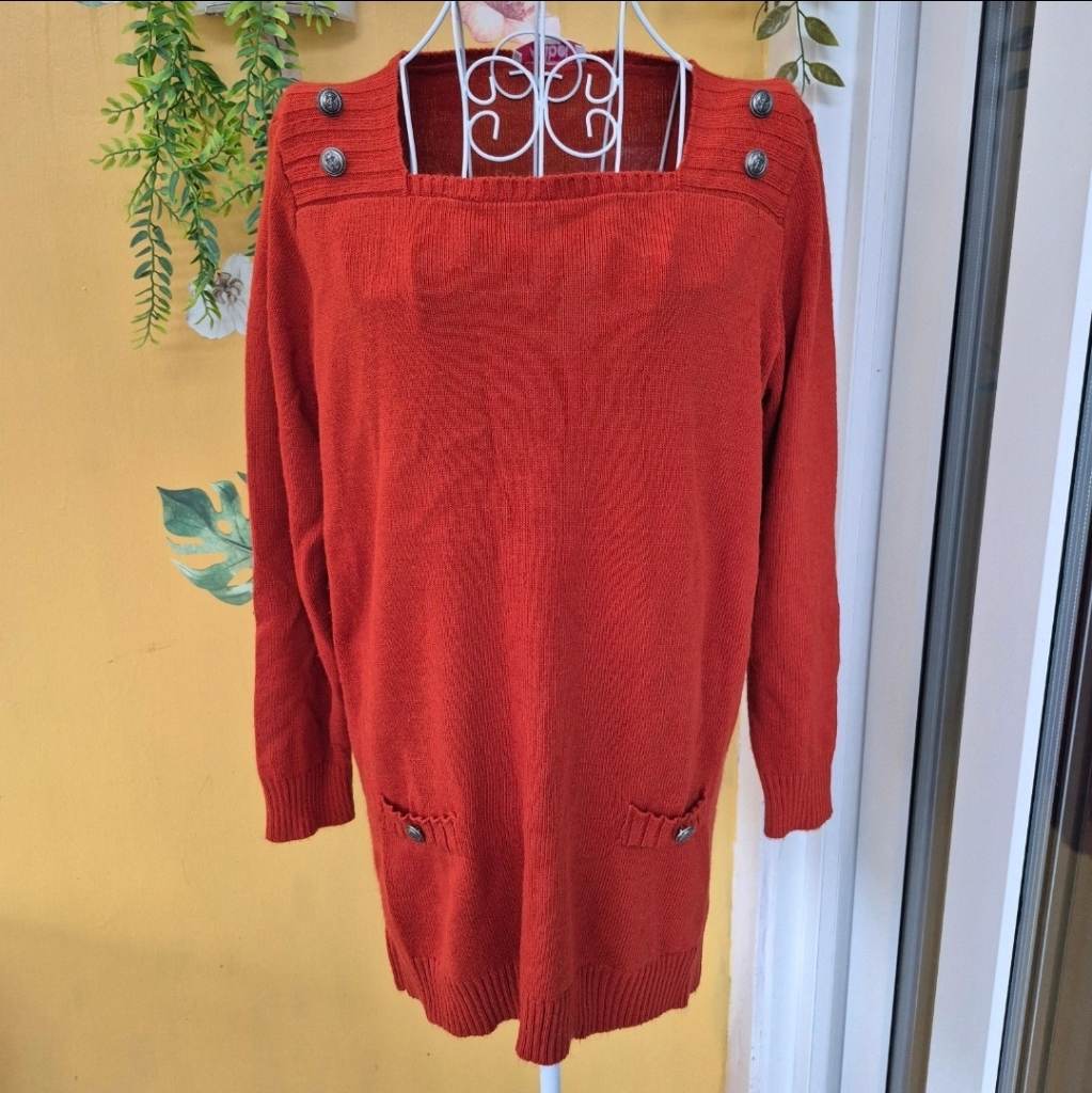 Afibel Burnt Orange Nautical Square Neck Jumper UK 14