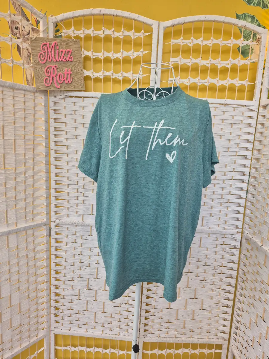 Let Them Sage Green Graphic T-Shirt | Size UK18
