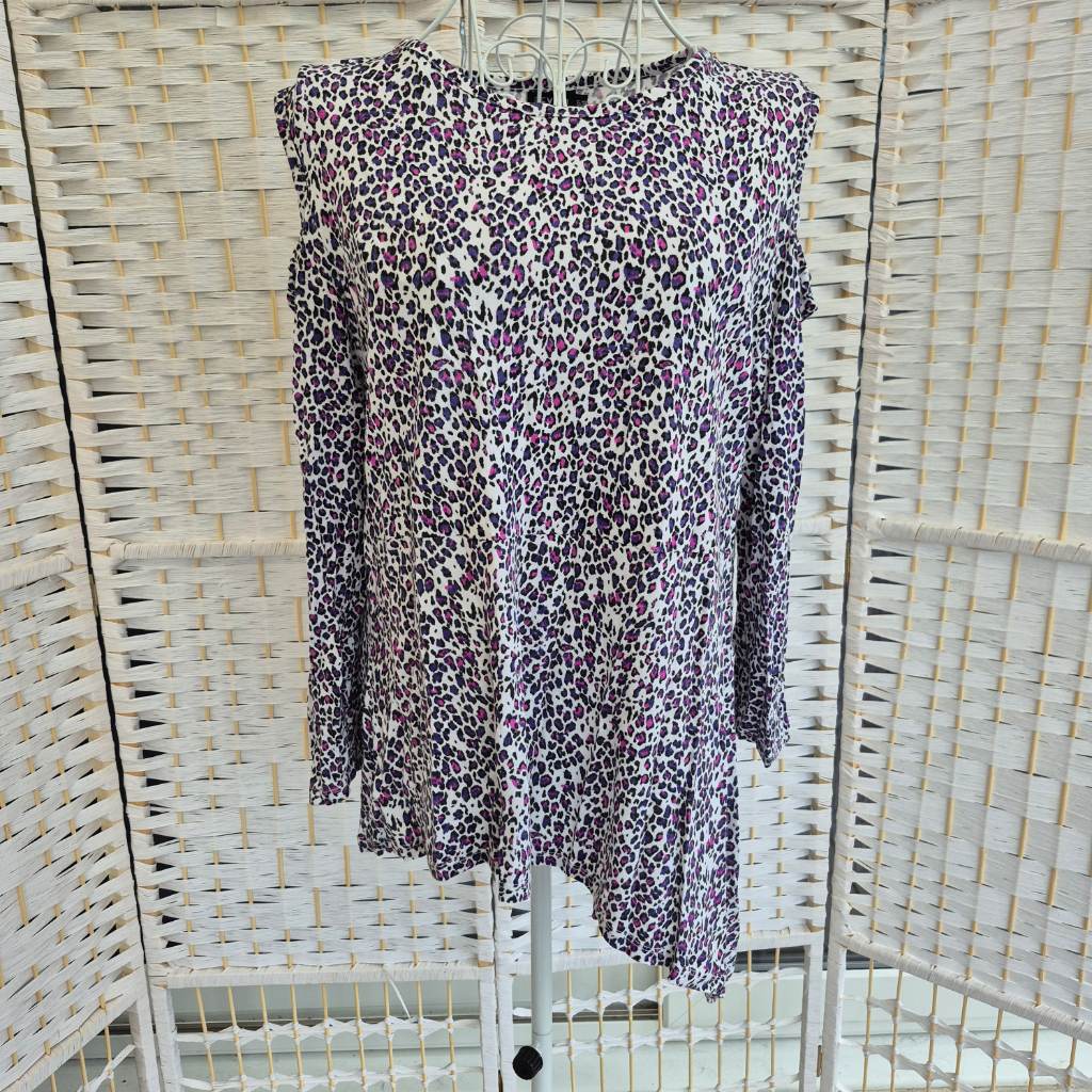 Purple Leopard Print Cold Shoulder Top Size 16/18