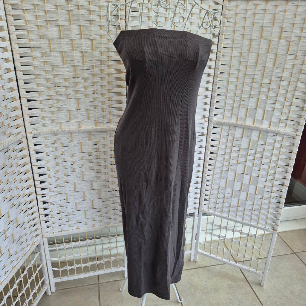 Next Grey Ribbed Strapless Dress with Split - UK 14