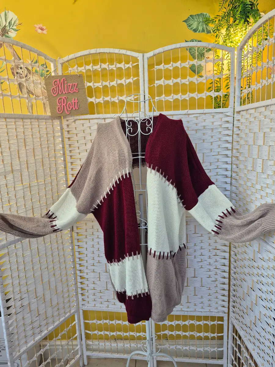 Italian Block Knit Patchwork Oversized Cardigan – One Size