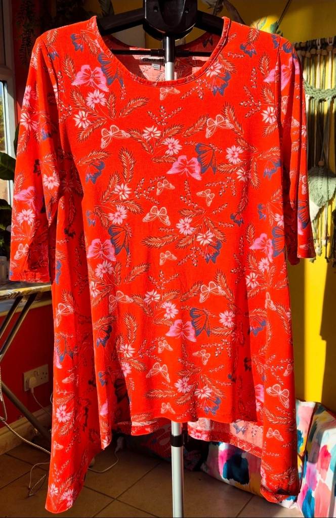 Orange Butterfly Floral Sharkbite Hem Tunic Top 16