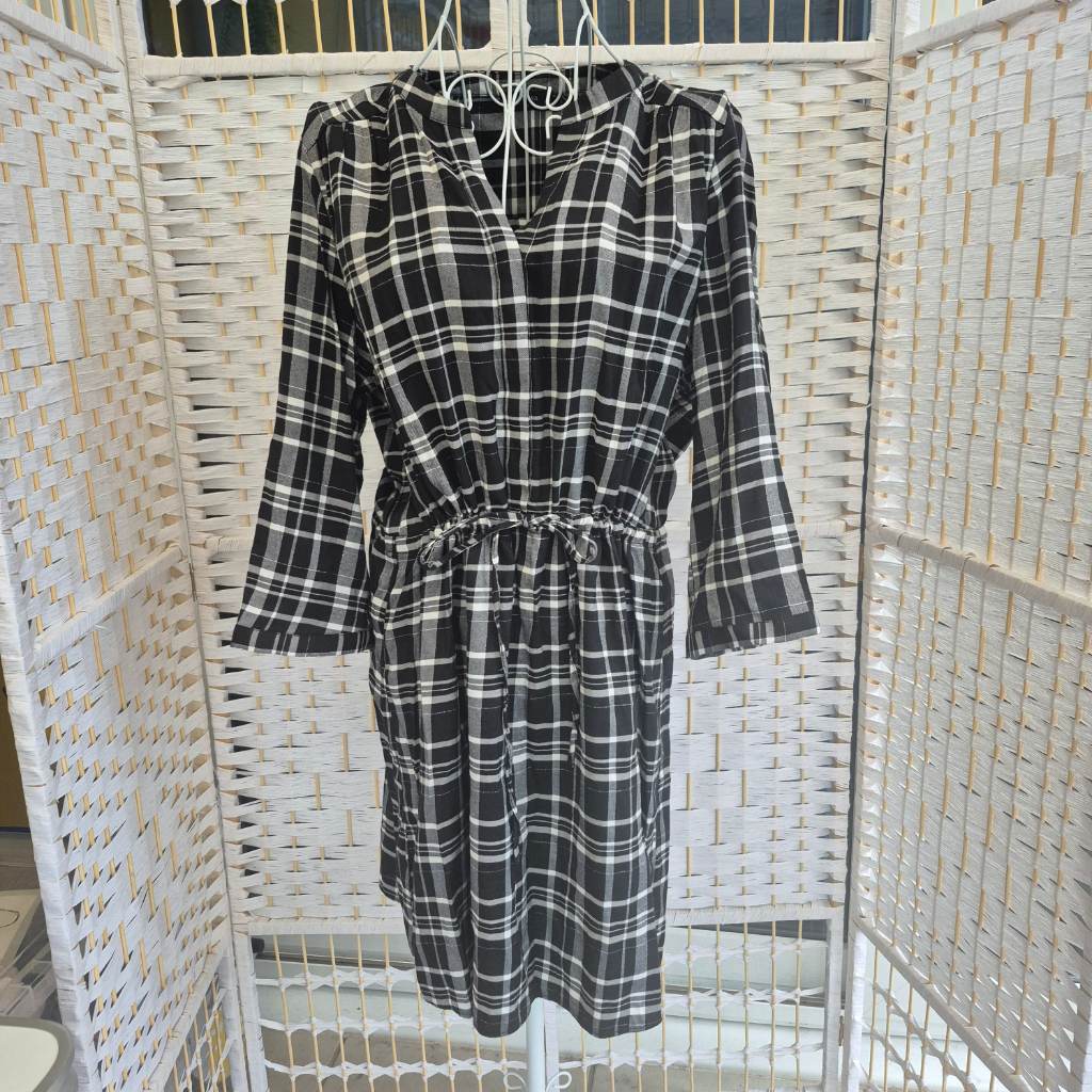 Black & White Check Shirt Dress with Silver Shimmer – Size 16