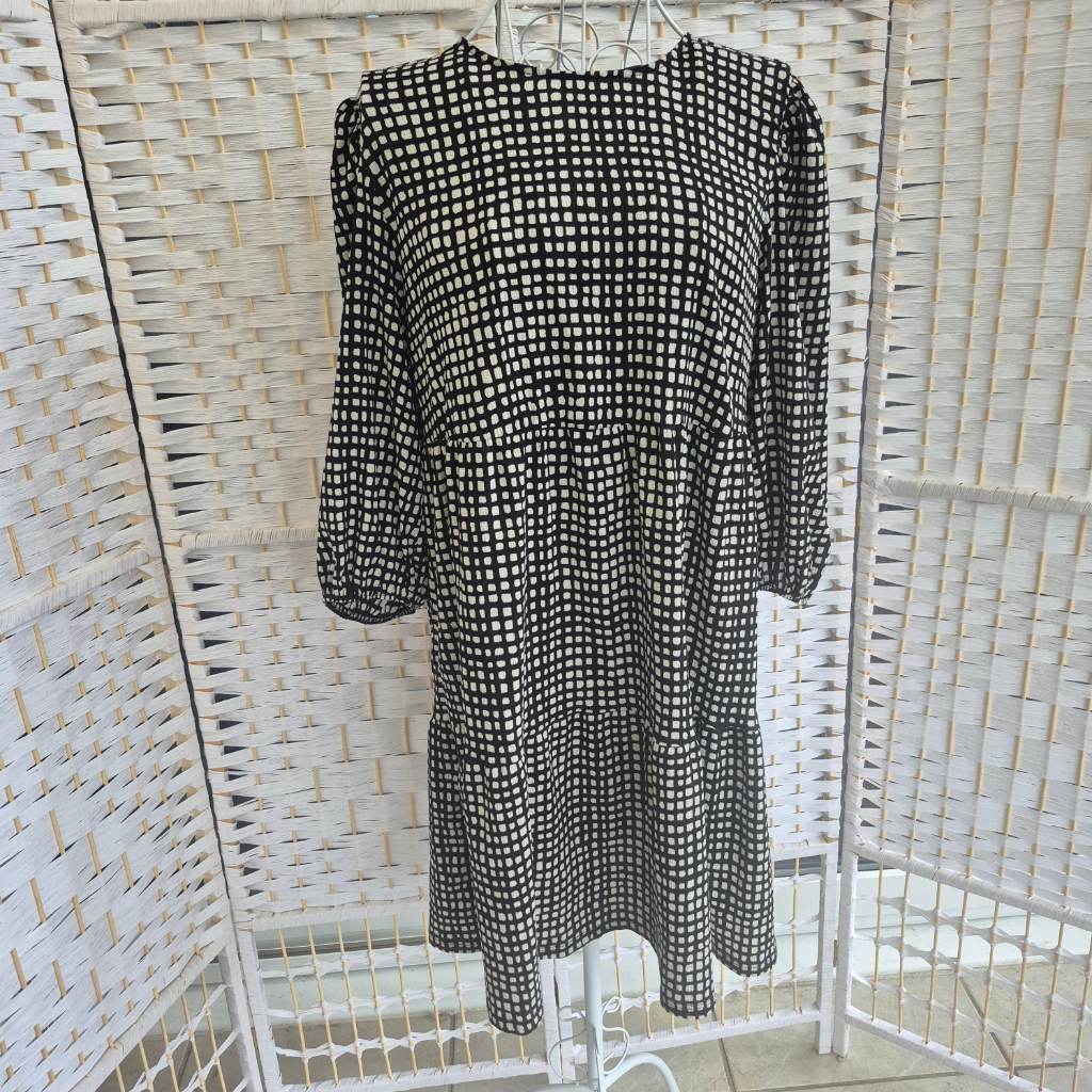 George Black & White Check Shift Dress | 3/4 Sleeve | Size 14