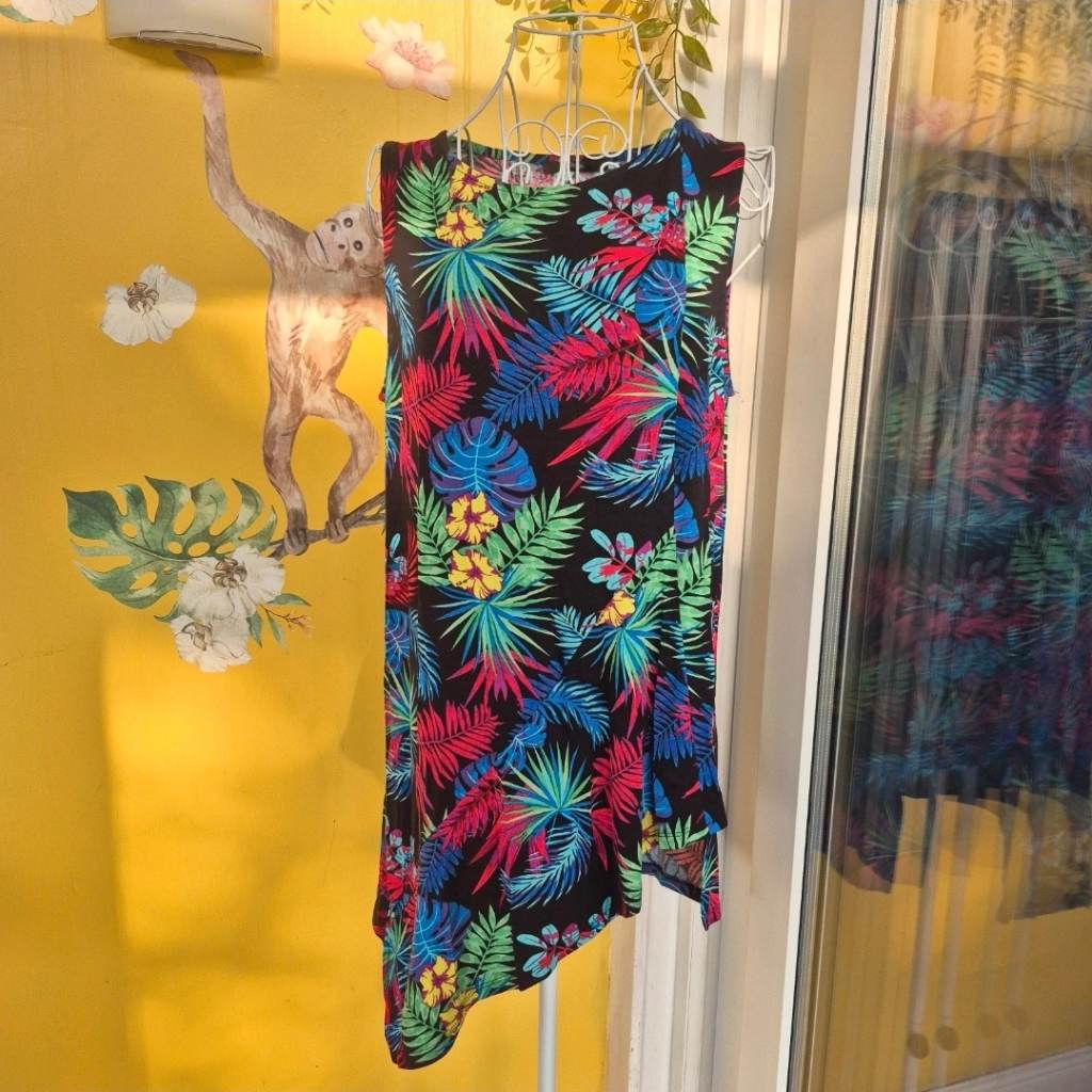 Tropical Palm Print Asymmetrical Vest Top Size 16