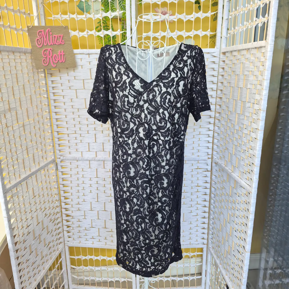 Planet Black Lace Ruched Shift Dress - Size UK 16