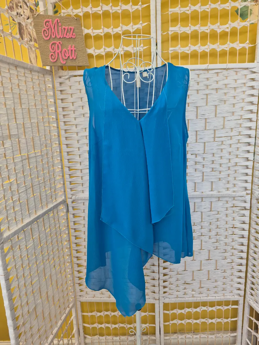 Bodyflirt Boutique Azure Blue Sheer Drape Front Top UK 18