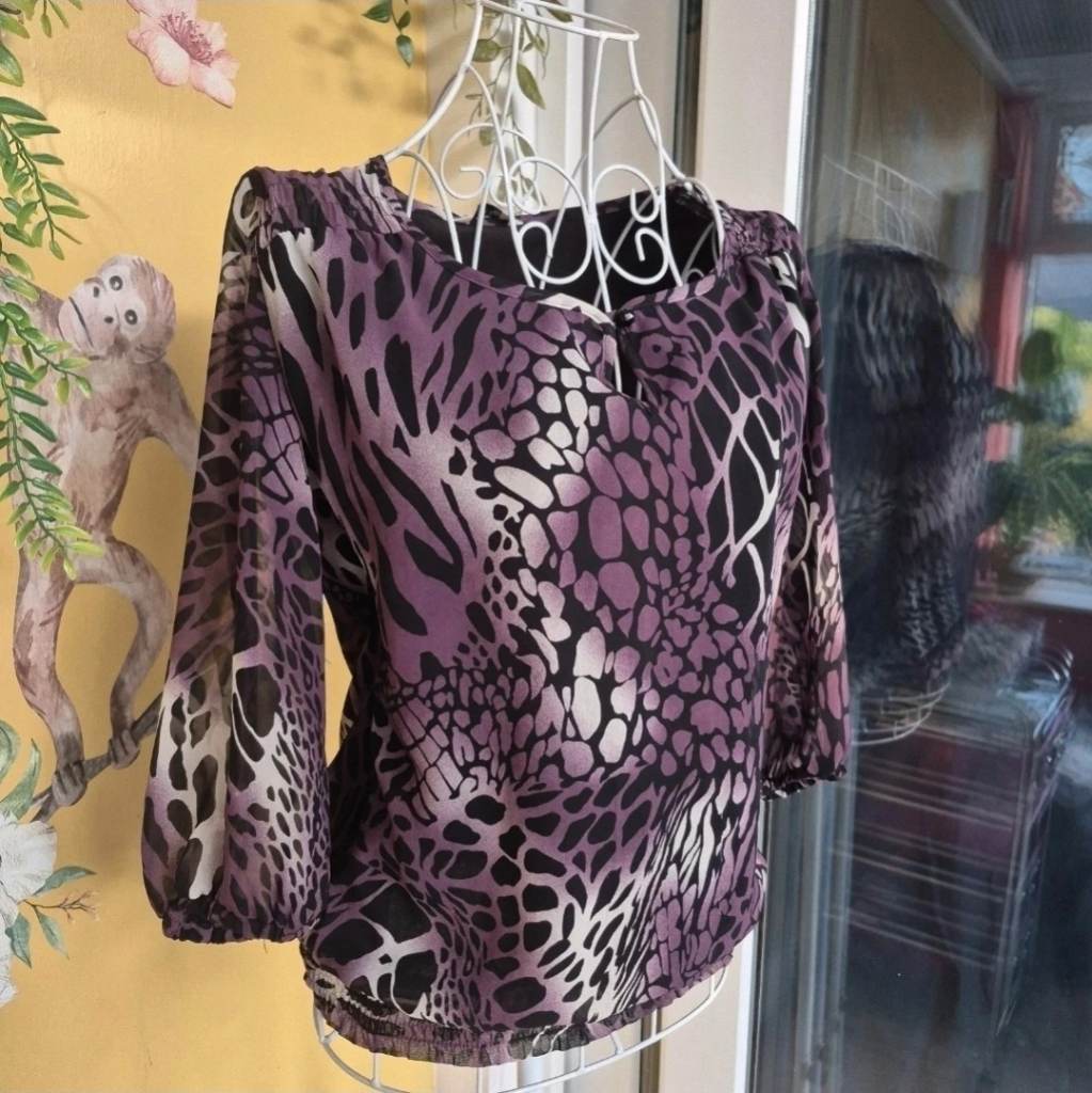 Dorothy Perkins Petite Purple Animal Print Blouse Size 8