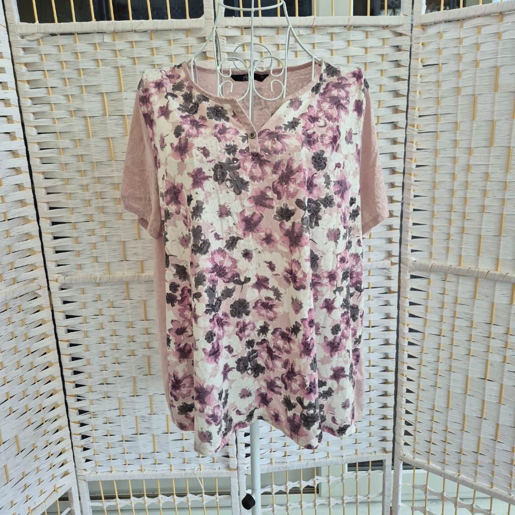 Pink Floral Paisley Short Sleeve Top Size 22