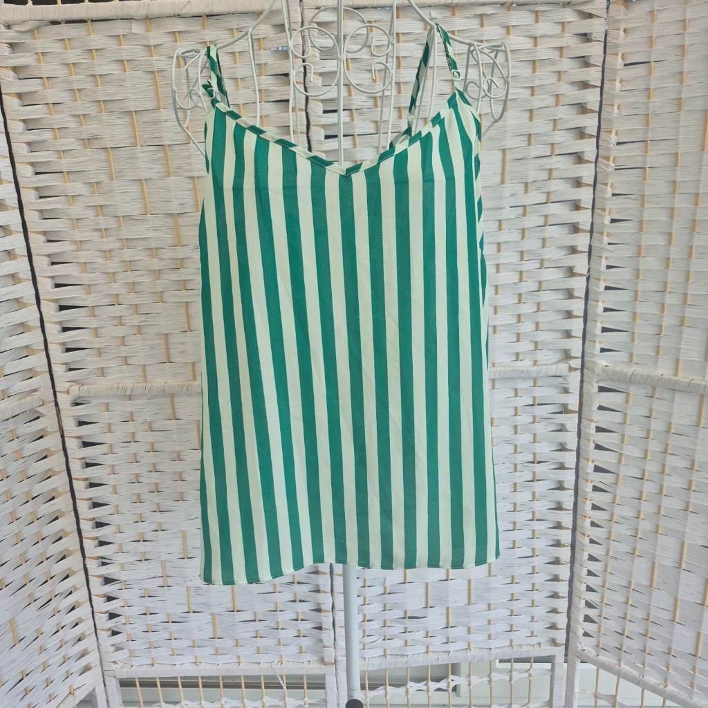 Primark Green White Vertical Stripe Cami Top - Size 18