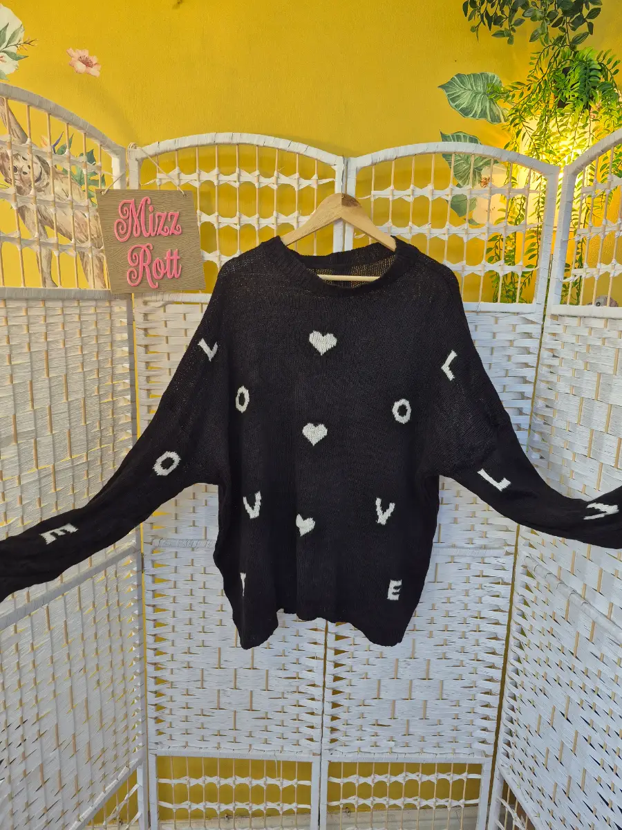 Black Oversized 'LOVE' Knit Jumper | One Size (Made in Italy)