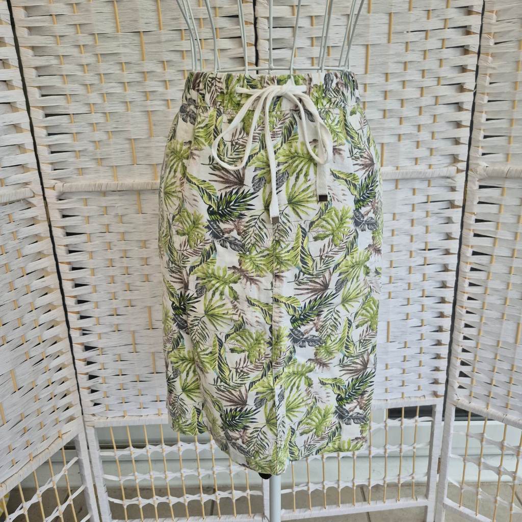 Peacocks Tropical Leaf Print Linen Blend Skirt - Size 16