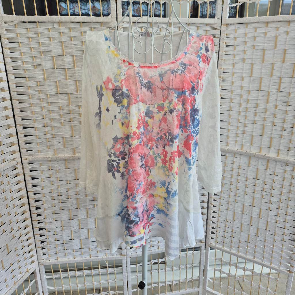 Floral Layered Hanky Hem Top Size 20
