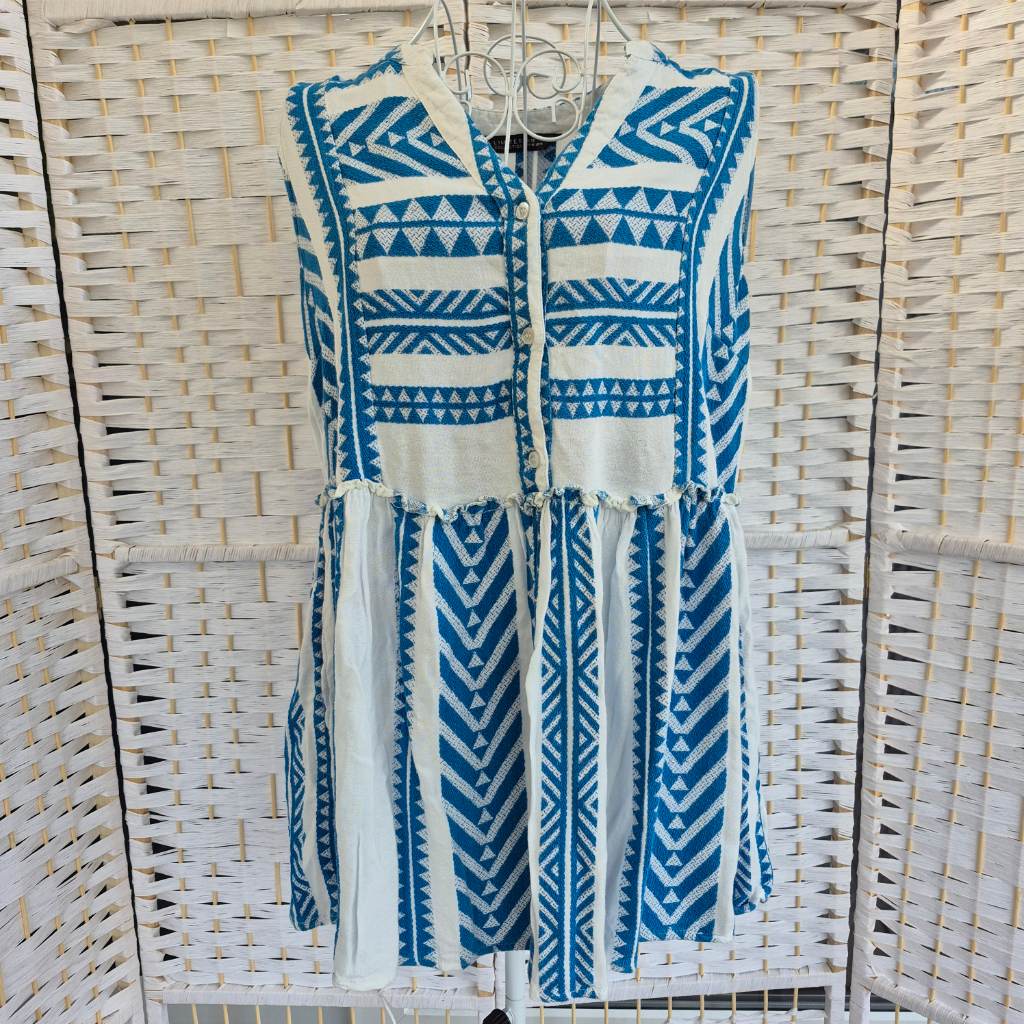 Limited Blue & White Aztec Smock Top - Size 18