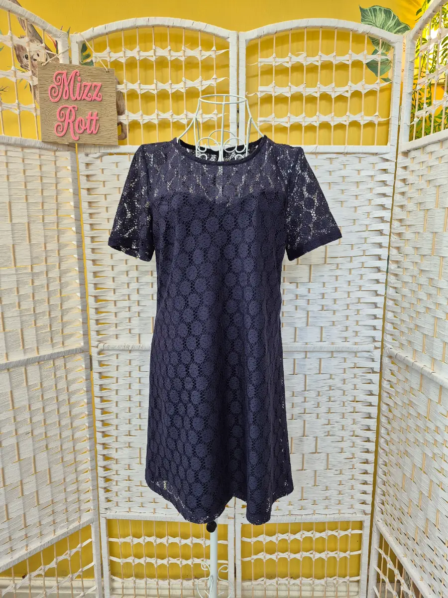 Navy Blue Lace Shift Dress – Size 14
