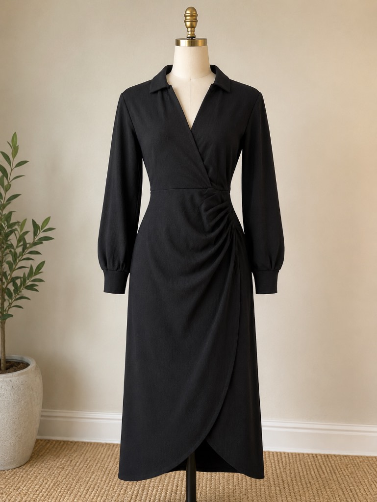 Asos Black Wrap Midi Dress –Size 10 UK – Brand New