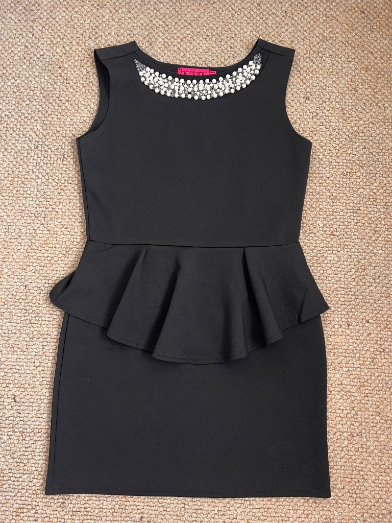Bohoo Black Peplum Cocktail Dres – Size 14 UK – Excellent condition