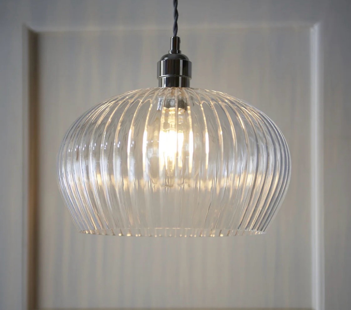 Clear Ribbed Glass Adjustable Pendant Ceiling Light