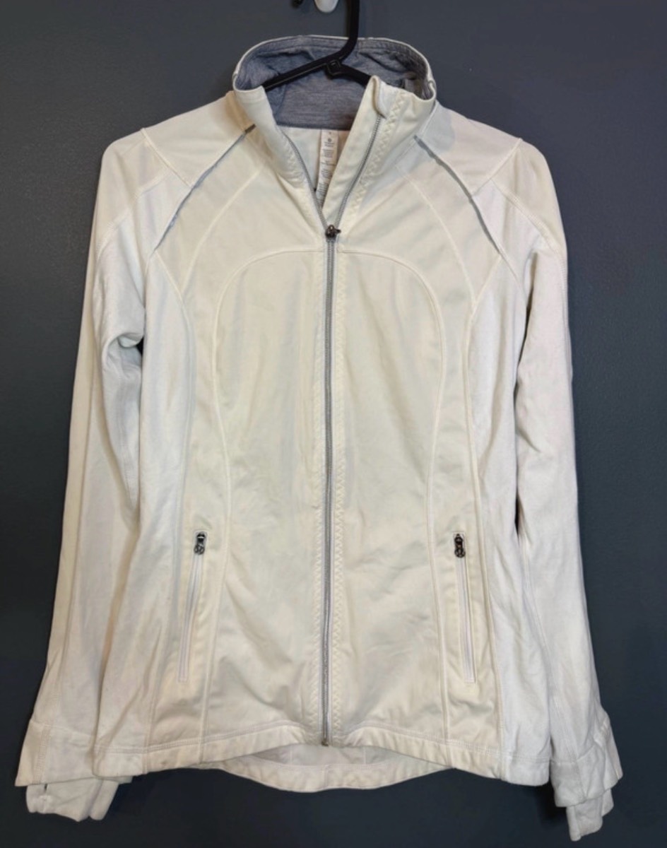 Lululemon White Zip Running Jacket Size 4 (UK 8) Vent Back