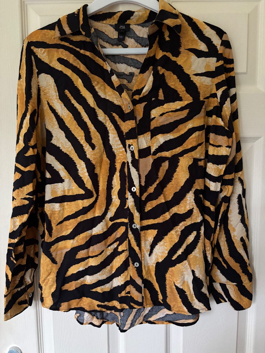 River Island Tiger Stripe Button Up Long Sleeve Shirt Top Size 8