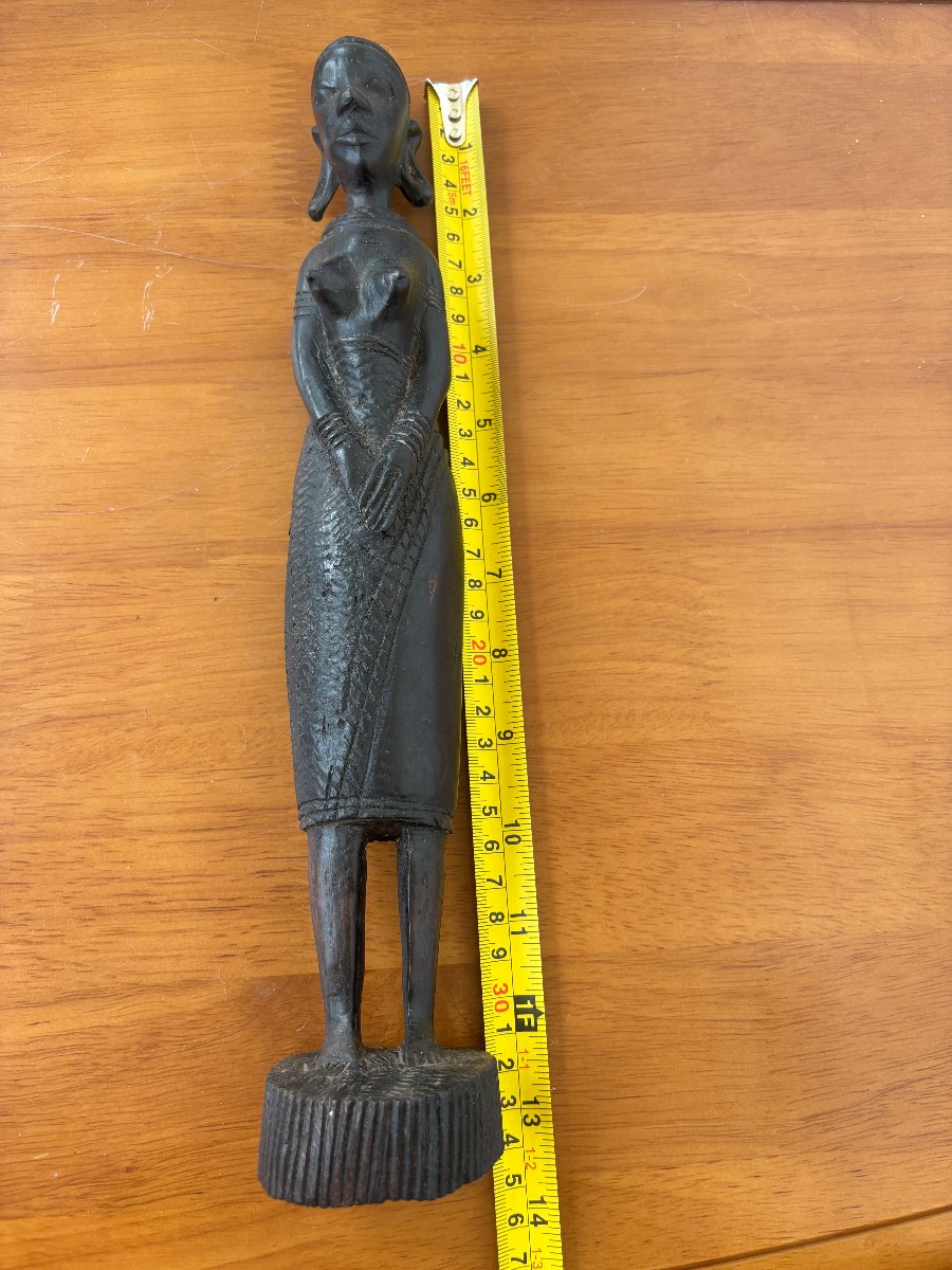 Vintage Hand Carved African Wooden Female Bust Figure Statue 33cm