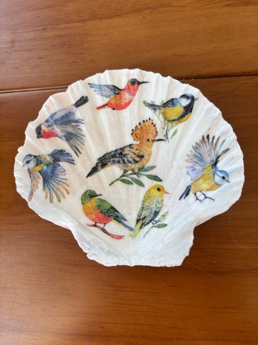 Scallop Shell Trinket Dish / Bird Design Jewellery Bowl Teacher gift present