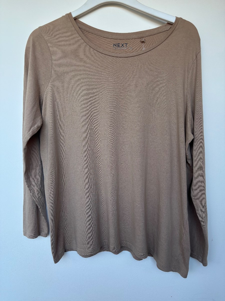 Next Taupe Brown Long Sleeve Crew Neck Top Size 18